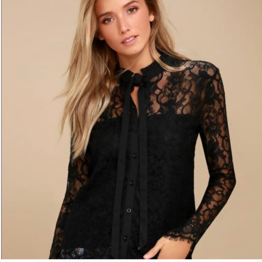 Lulus Long Sleeve Lace Button up Top